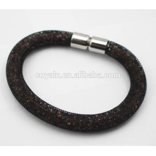 Black plated 316L stainless steel crystal Magnet stardust Mesh bracelet